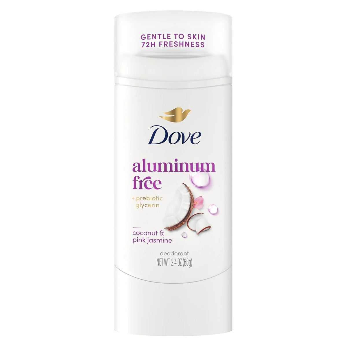 Dove Deodorant Stick for Women, Aluminum Free, 72H Odor Protection, Coconut & Pink Jasmine, 2.4 Oz