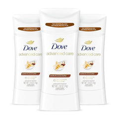 Dove Advanced Care Antiperspirant Deodorant Stick Vanilla & Cocoa Butter 3 Count Antiperspirant deodorant with Pro-Ceramide Technology 72-hour odor control and all-day sweat protection 2.6 oz
