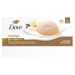 Dove Indulge Beauty Bar Soap 6 Count, Warm Vanilla & Sweet Cream, 3.75 oz I Indulgent beauty bar with Warm Vanilla and Sweet Cream for soft, smooth and healthy-looking skin