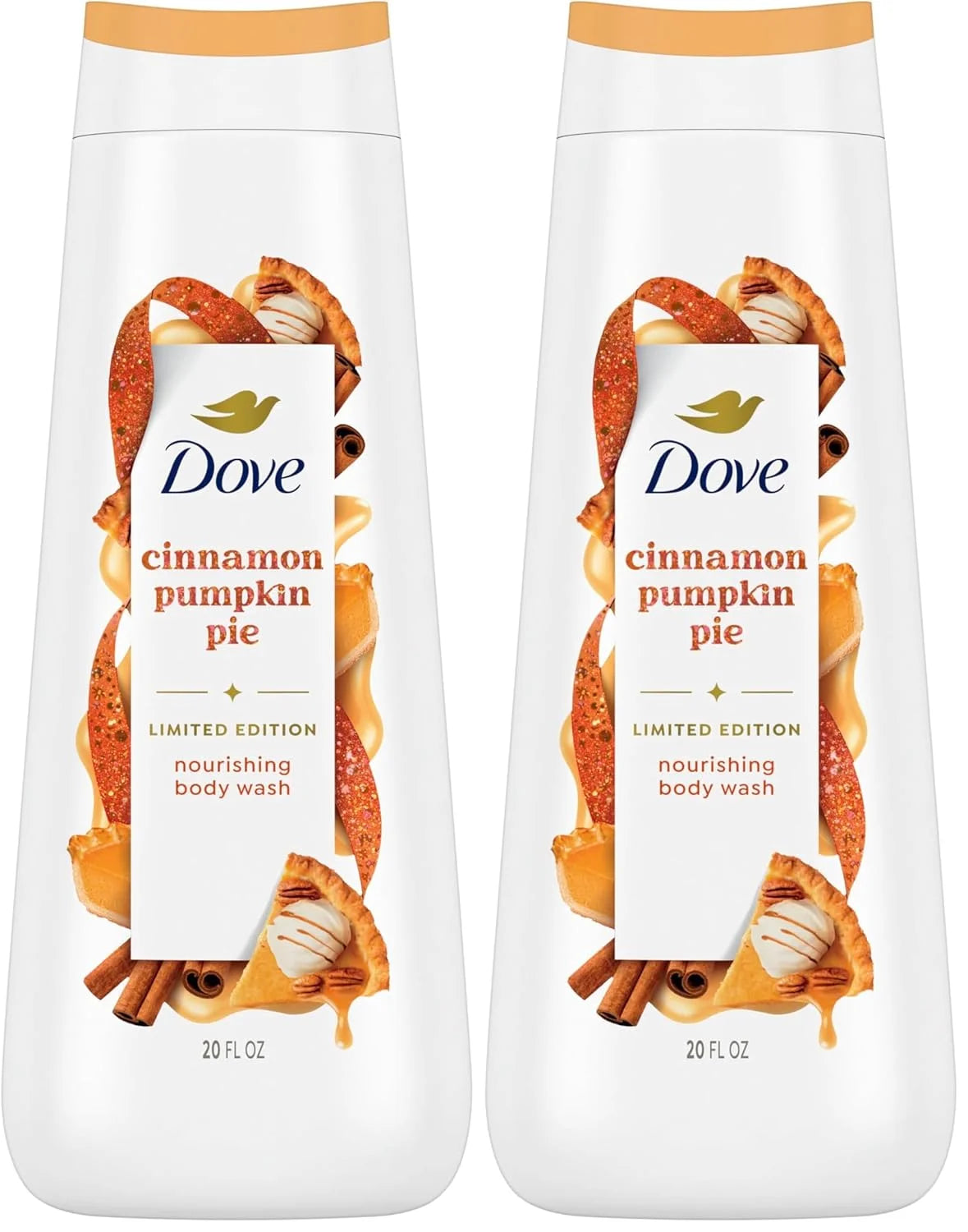 Dove Limited Edition Holiday Treats Body Wash Cinnamon Pumpkin Pie for Deep Nourishment 20 oz (Pack of 2)