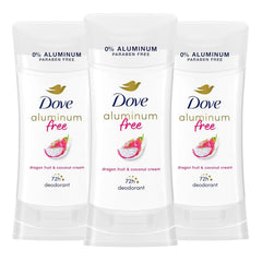 Dove Aluminum Free Deodorant for Women 3 Pack Dragon Fruit & Coconut Cream 72 hour odor protection 2.6oz