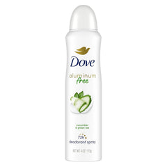 Dove Aluminum Free Deodorant Spray for Women Cucumber & Green Tea 72 hour odor protection 4 oz