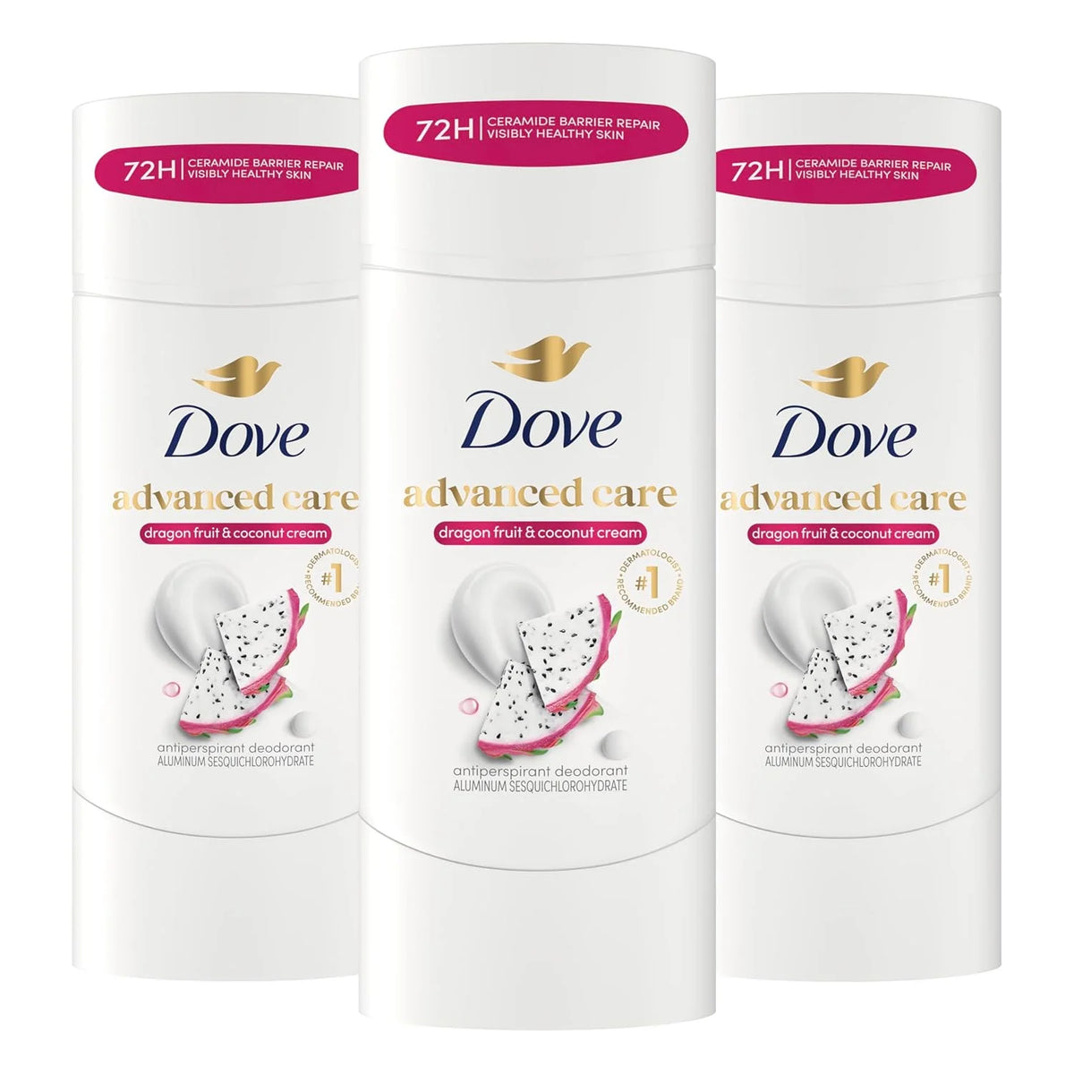 Dove Advanced Care Antiperspirant Deodorant for Women Dragon Fruit & Coconut Cream 3 pack 72 hour sweat and odor protection 2.6 oz