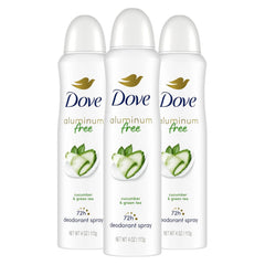Dove Aluminum Free Deodorant Spray for Women 3 Count Cucumber & Green Tea 72 hour odor protection 4 oz