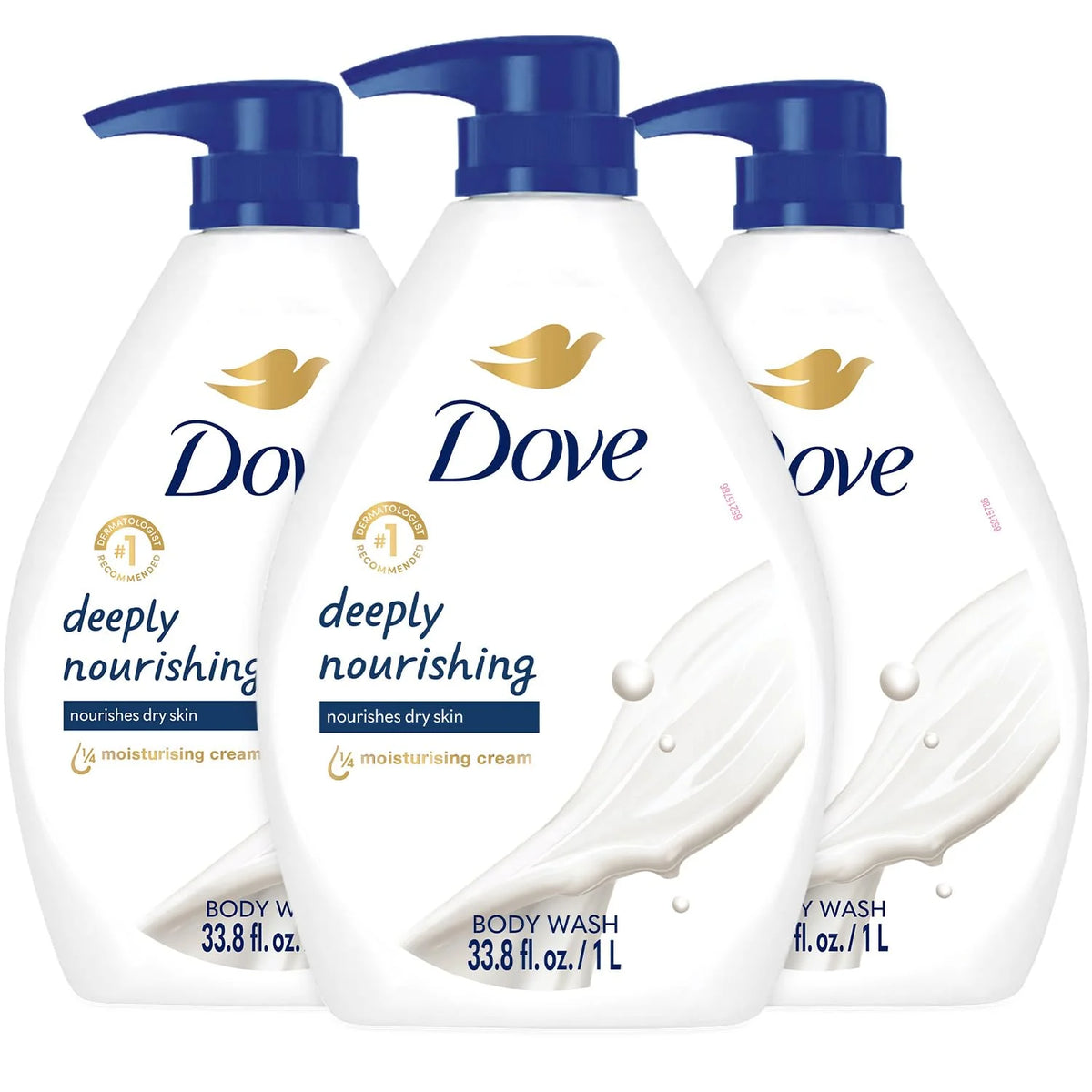 Dove Body Wash, Deeply Nourishing, Value Size 3-Pack – Moisturizing Shower Soap Liquid for Softer, Smoother Skin, 33.8 Oz Ea