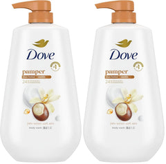 Dove Body Wash with Pump Pamper Shea Butter & Vanilla for 24hr Lotion-Soft Skin Moisturizing Skin Cleanser with No Sulfates No Parabens 30.6 oz (Pack of 2)