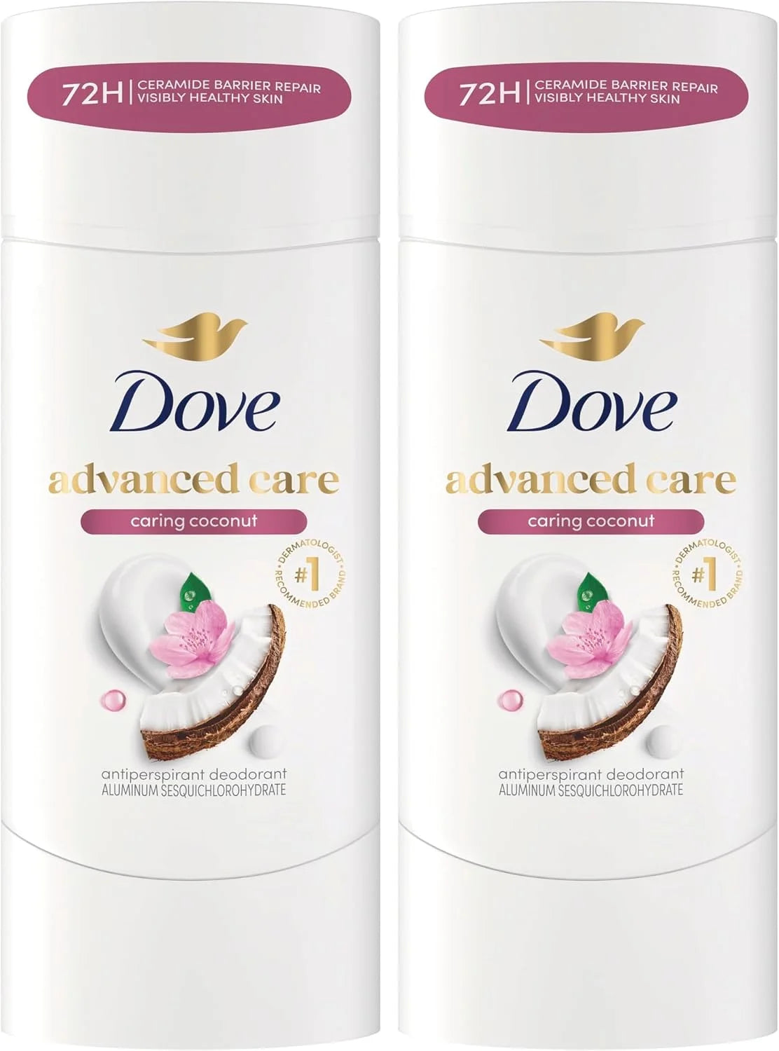 Dove Advanced Care Antiperspirant Caring Coconut, Deodorant Stick for Women, for 48 Hour Protection And Soft And Comfortable Underarms, 2.6 oz (Pack of 12)