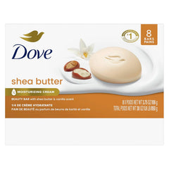 Dove Shea Butter Beauty Bar Soap 8 Count, Nourishing Cleanser, 3.75 oz I Moisturizing beauty bar with ¼ moisturizing cream and shea butter for soft, radiant skin