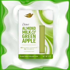 Dove Plant Milk Cleansing Bar Soap Almond Milk & Green Apple 4 count for Moisturized Skin Gentle Cleanser, No Sulfate Cleansers or Parabens, 98% Biodegradable Formula