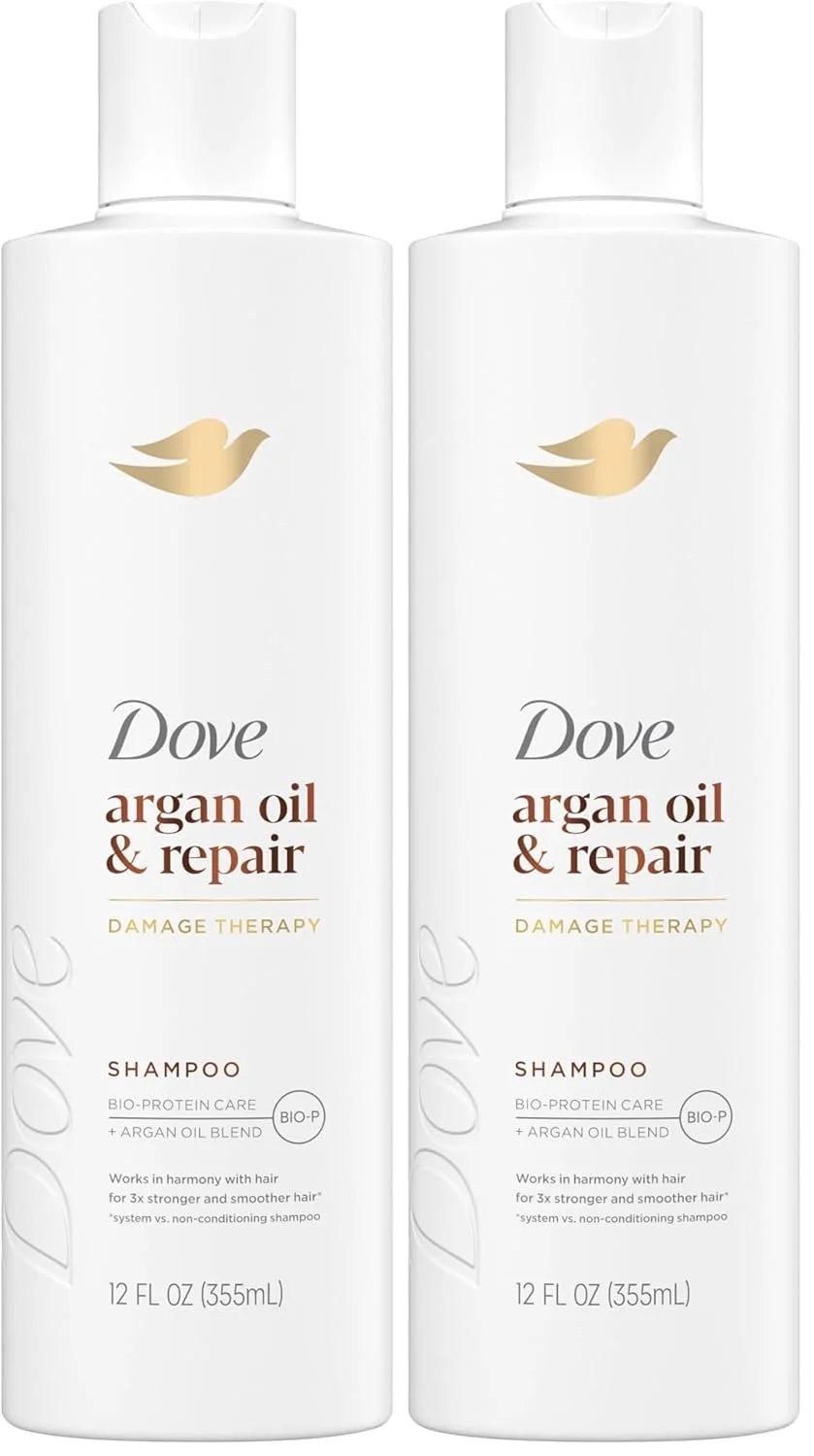 Dove Shampoo Argan Oil & Repair for Fine Hair with Bio-Protein Care Technology and Argan Oil Blend 12 Fl Oz,(Pack of 2)