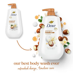 Dove Body Wash with Pump Pamper Shea Butter & Vanilla for 24hr Lotion-Soft Skin Moisturizing Skin Cleanser with No Sulfates No Parabens 30.6 oz (Pack of 2)