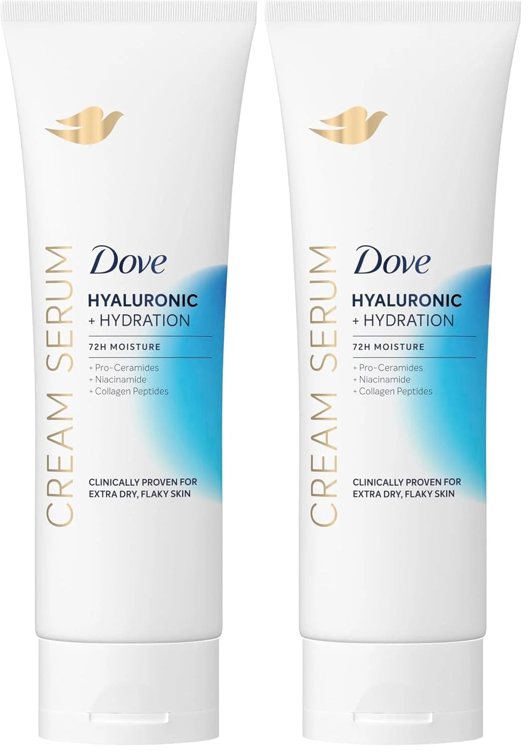Dove Cream Serum Hyaluronic + Hydration for Extra Dry, Flaky Skin, with Pro-Ceramides, Niacinamide and Collagen Peptides Lotion, 8 oz,(Pack of 2)