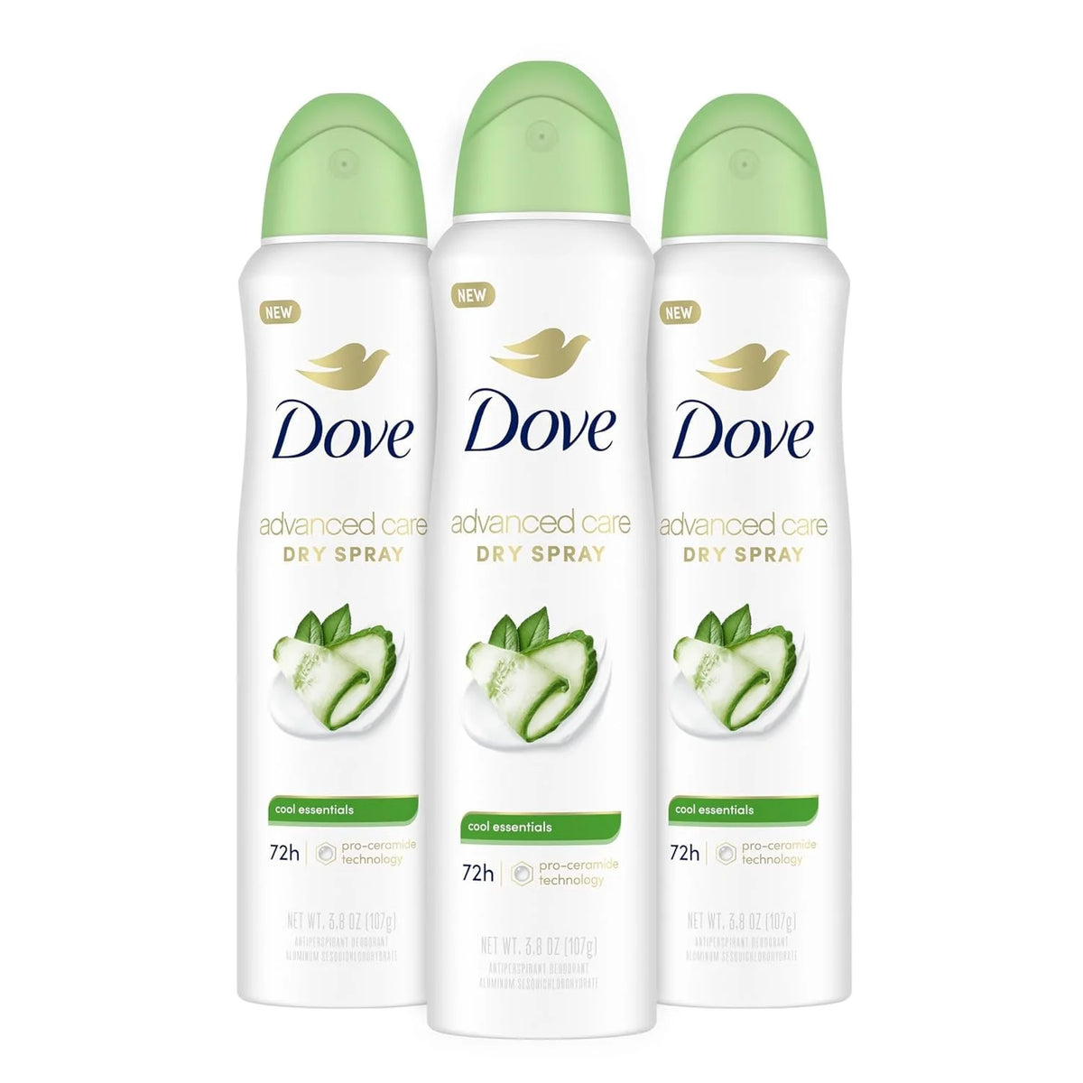 Dove Advanced Care Antiperspirant Deodorant Dry Spray Cool Essentials 3 Count for Helping Your Skin Barrier Repair After Shaving with Pro Ceramide Technology 3.8 oz