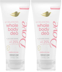 Dove Whole Body Deodorant Aluminum Free pH Balancing Cream Raspberry & Rose for 72h Odor Control 2.5 Oz,(Pack of 2)