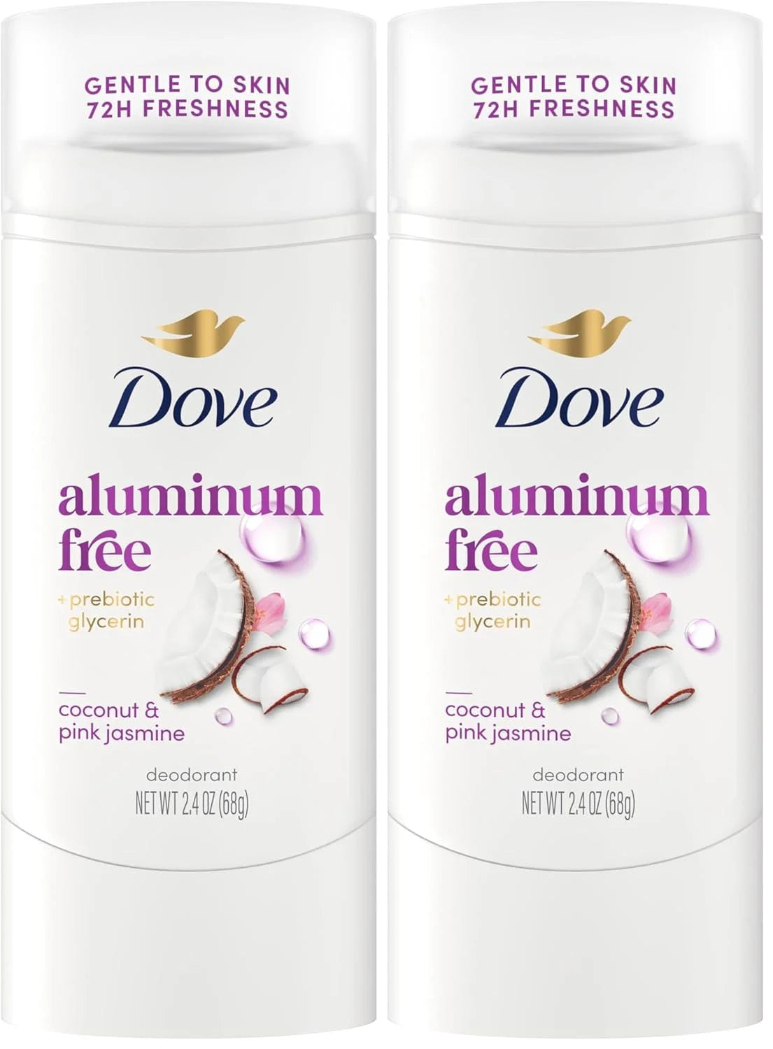 Dove Deodorant Stick for 72 Hour Odor Protection Coconut & Pink Jasmine Aluminum Free 2.4 oz (Pack of 2)