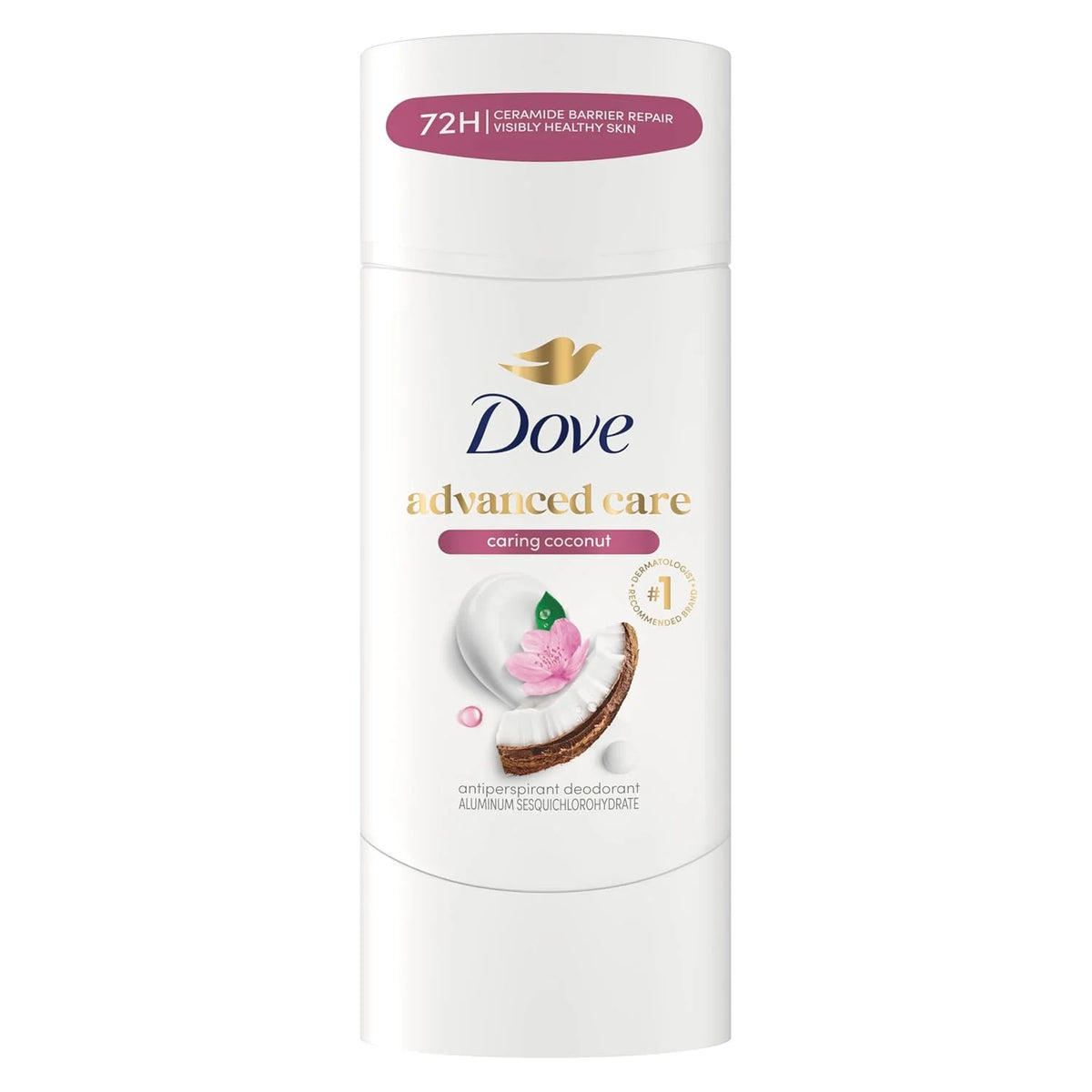 Dove Advanced Care Antiperspirant Deodorant Stick Caring Coconut for Helping Repair Skin Barrier After Shaving, with 72-Hour Sweat & Odor Protection, 2.6 oz